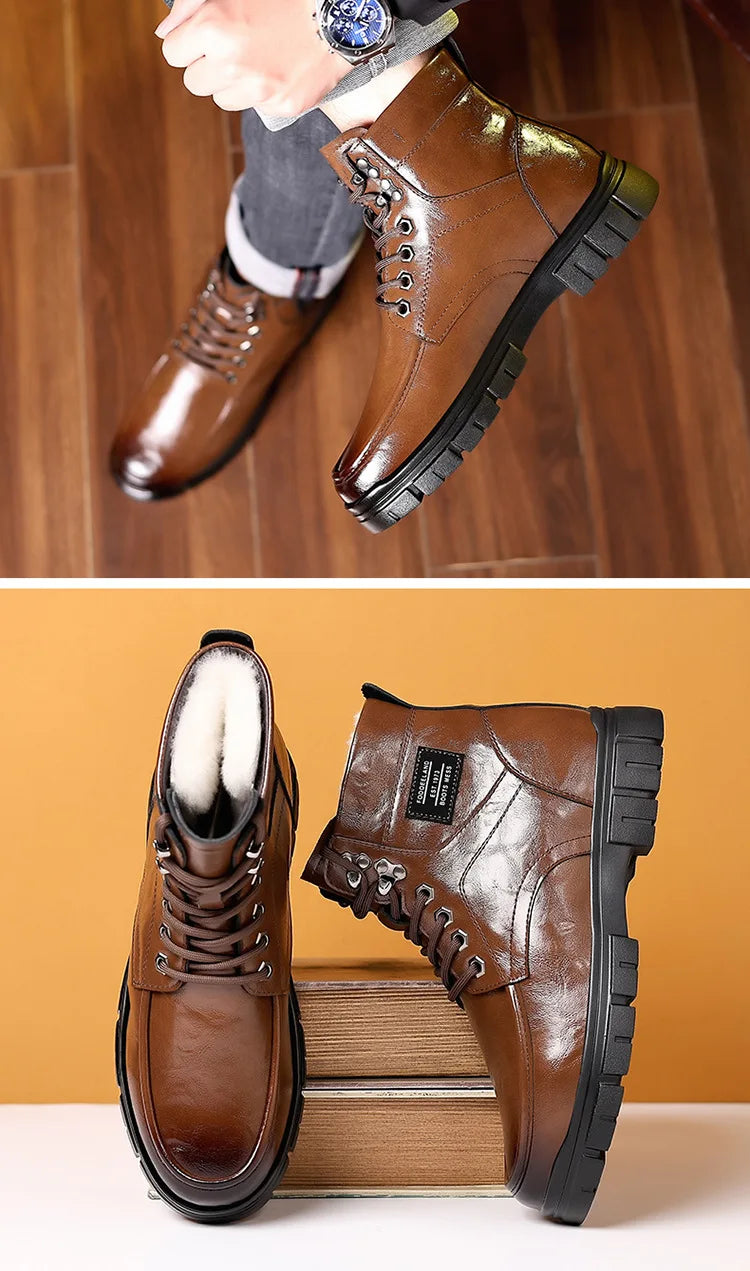 Winter Cotton Shoes Men Fashionable High-top Wear-resistant Shoes Thick-soled Plus Velvet Snow Boots Outdoor Non-slip Work Boots