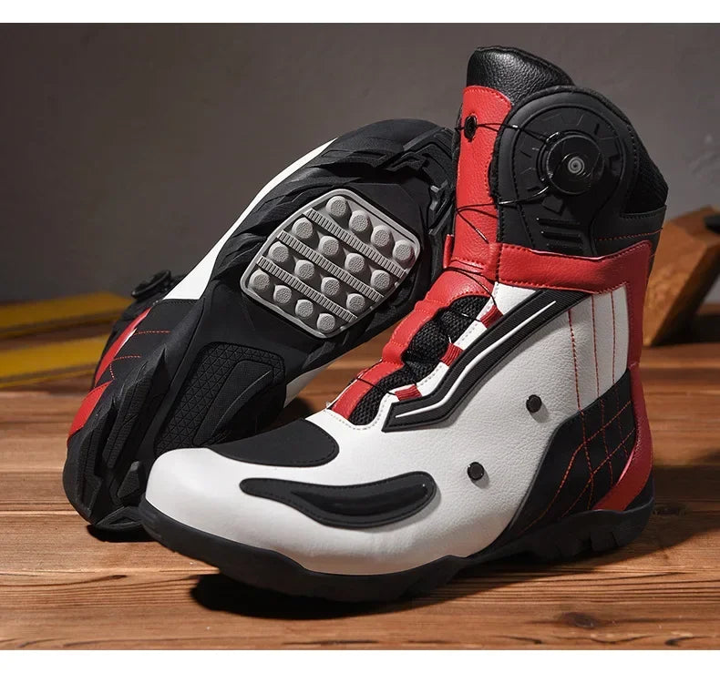 Motorcycle  Ankle Boots Racing Shoes Men Riding Durable Anti-Slip Grip Anti-kick protection Quick Lock moto Equipment Motorbike