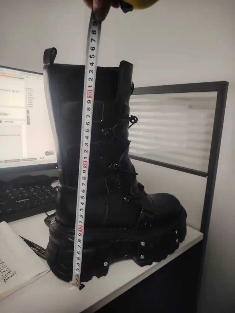 2025 Spring, Autumn and Autumn New Punk Style Women's Platform Spice Girls Metal Rock Motorcycle Fried Street Middle Boots Men