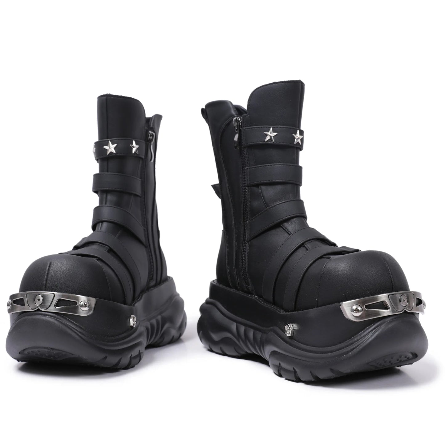 2024 Women's Niche Design Thick Bottom Metal Big Head Y2g Punk Hot Girl Small Height Increase Device Car Platform Boots