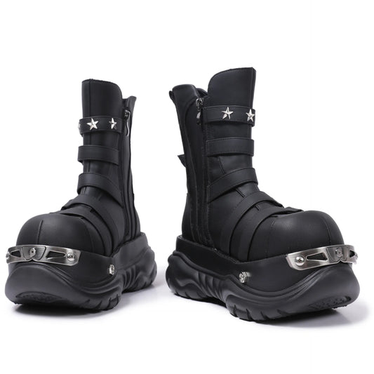 2024 Women's Niche Design Thick Bottom Metal Big Head Y2g Punk Hot Girl Small Height Increase Device Car Platform Boots