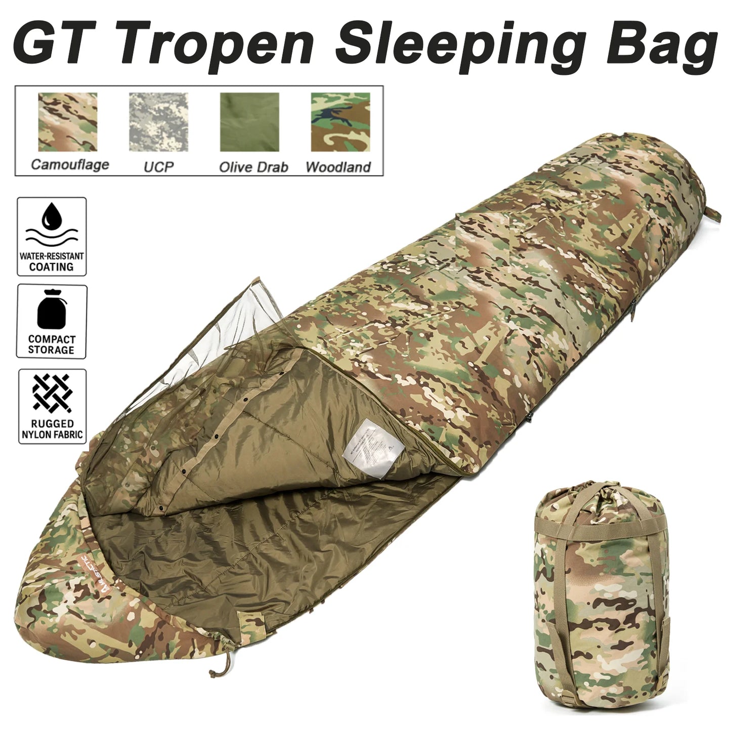 Akmax GT Tactical Military Sleeping Bag – Army Combat Mummy Bag with Waterproof Bivy Cover for Outdoor Camping, Hiking