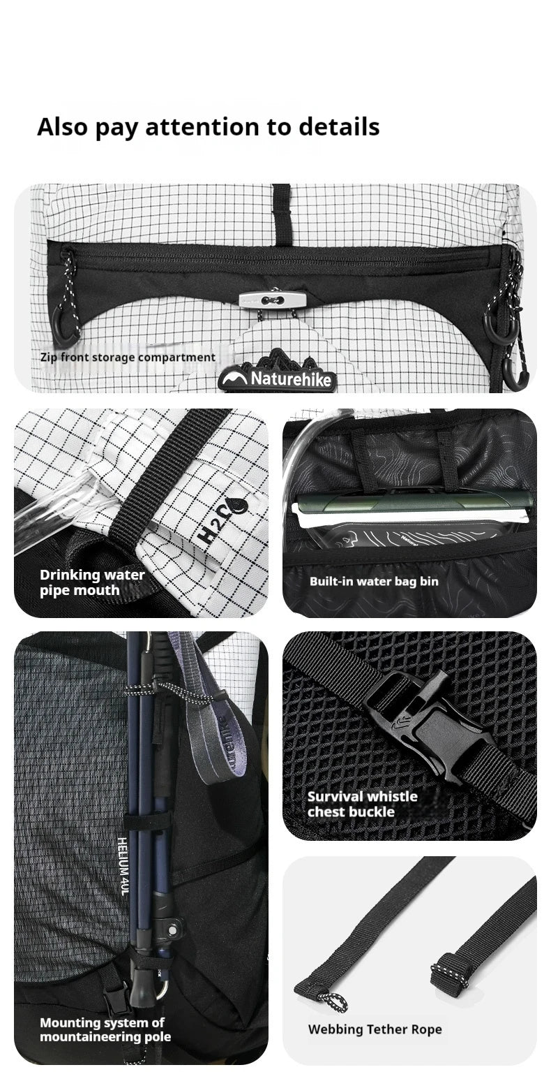 Naturehike Helium 40L Hiking Backpack Internal Frame Large Anti-slip Outdoor Travel Sports Climbing Shoulder Bag With Rain Cover