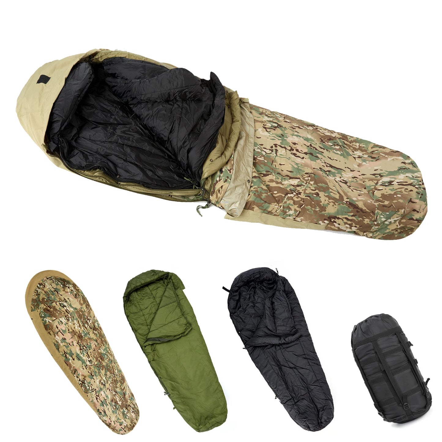 Akmax 4-Piece Military Modular Sleeping Bag System -40℃ Extreme Cold Waterproof Bivy Cover 4 Season Camping Survival Gear