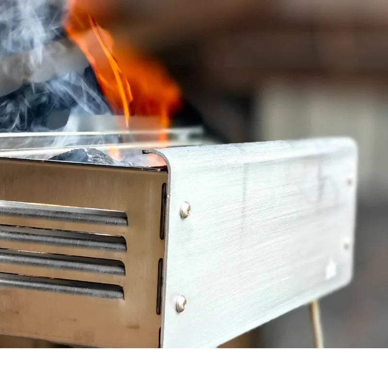 Outdoor Folding Camping Furnace Portable Stainless Steel Household Barbecue Stove Stable Thickened Charcoal Rack Outdoor Stoves