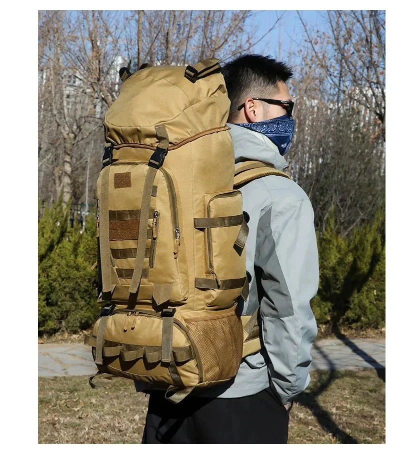 90L Travel Bag Camping Backpack Tactical Hiking Climbing Bags Mountaineering Large Sport Knapsack Outdoor Men Luggage Rucksack