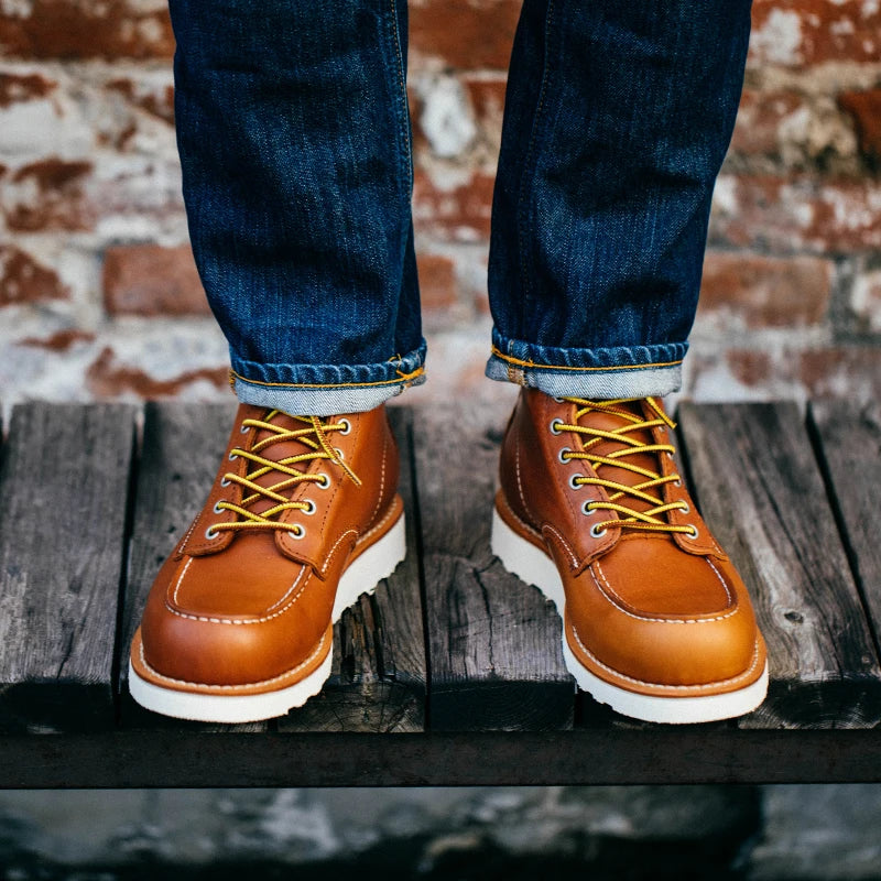 Durable Goodyear-Welted Stitchdown Rugged Style Work Boots Heritage Genuine Leather Moctoeboots Red For Men 1907 Shoes