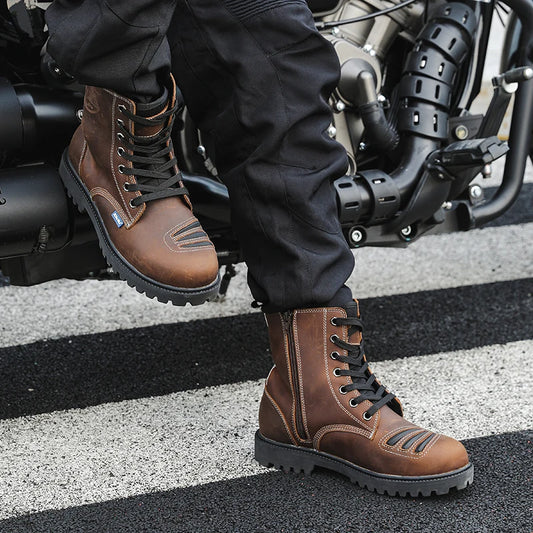 Motorcycle Shoes Men motocross Cruiser Boots Leather Adventure Low Boots Portland Shoes Cowhide Worker Boots for Autumn & Winter