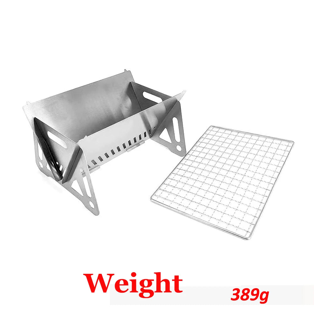Outdoor Folding Barbecue Stove Stainless Steel Convenient Card Type Grills Firewood Stove Mini Barbecue Rack Household Stove Net