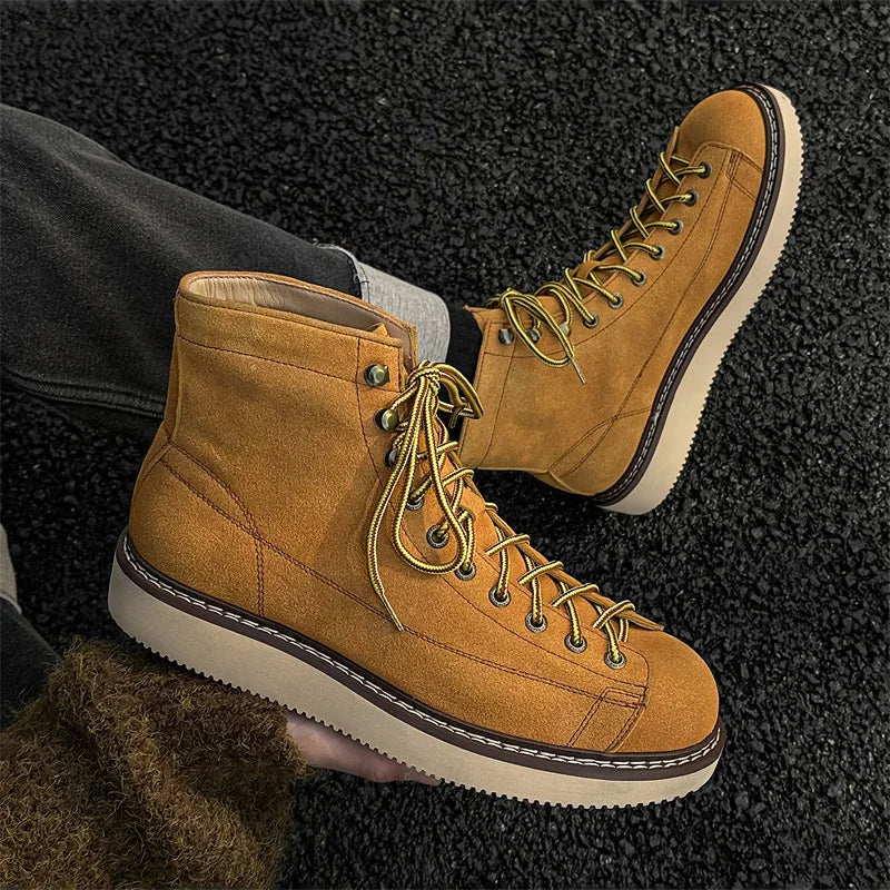 Handmade Top Quality Men Fashion Luxury Real Cow Suede Leather Shoes Tooling Ankle Boots Desert Platform Boots Motorcycle Boots