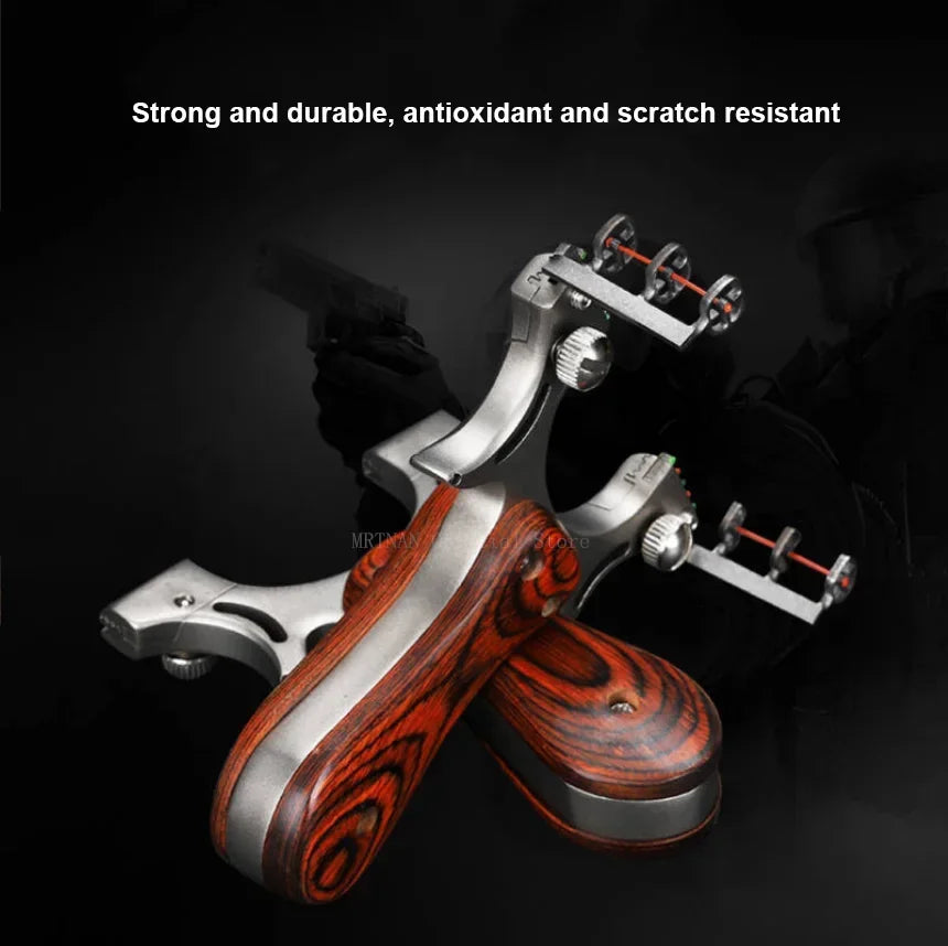 Outdoor Hunting Stainless Steel Wooden Handle Shooting Slingshot Traditional Rubber Band Catapult Slingshot Adult Shooting Game