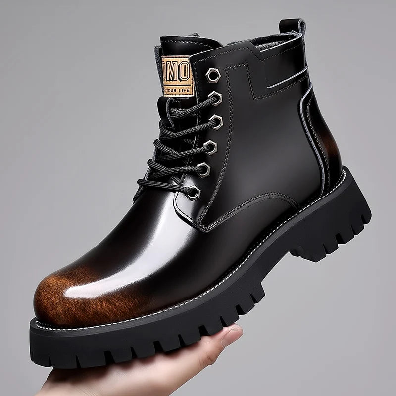 Hot Selling Men's Leather Boots Winter Thick Bottomed Work Boots British Style High Top Shoes Men's Retro Business Boots
