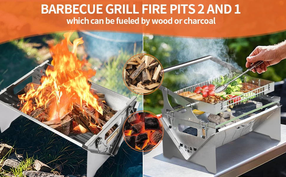 New Upgrad Stainless Steel Grill Portable 360°Rotating Charcoal Grill with Flipping Basket