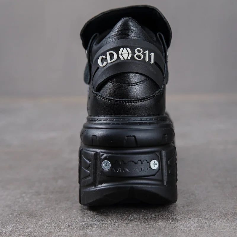 2025 New Black Dad Shoes 8cm Platform Women's Heavy Metal Personality Goth Punk Boots Men