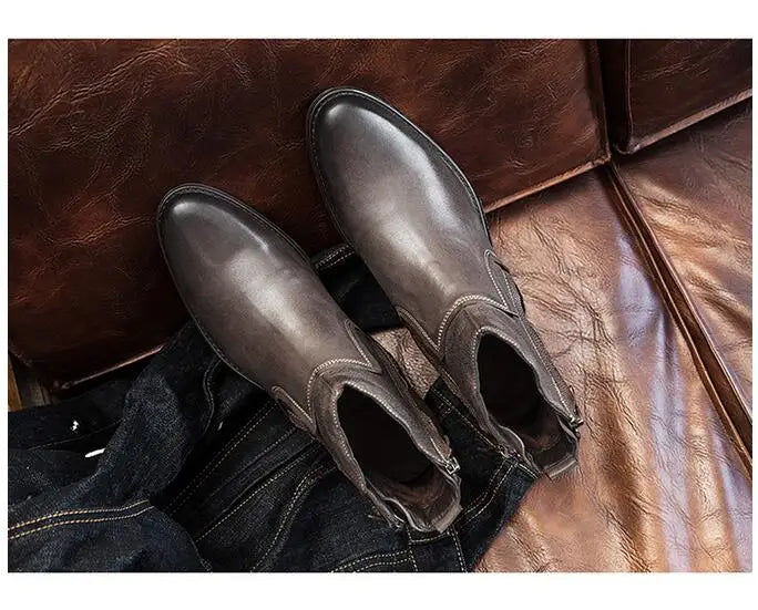 2026 Spring Autumn Ankle Boots Fashion Male Cow Genuine Leather Shoes Dual Zip Leisure Leather Boots Motorcycle Shoes Boys A049