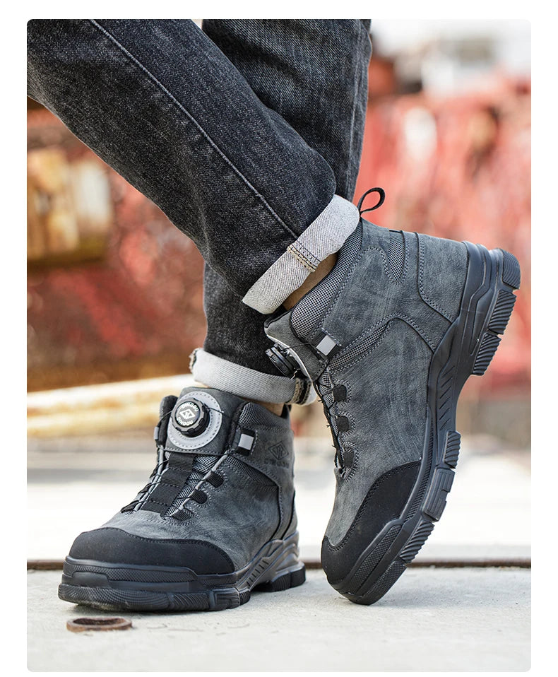Rotating Buttons Work Boots Men Steel Toe Shoes Safety Boots Puncture-Proof Protective Shoes Waterproof Indestructible Shoes New