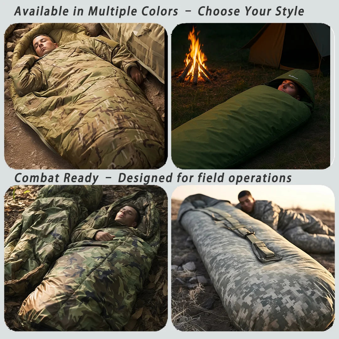 Akmax GT Tactical Military Sleeping Bag – Army Combat Mummy Bag with Waterproof Bivy Cover for Outdoor Camping, Hiking