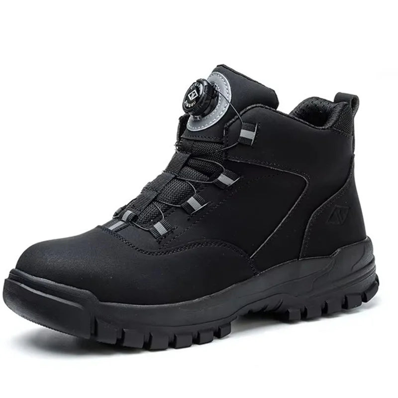 Rotating Buttons Work Boots Men Steel Toe Shoes Safety Boots Puncture-Proof Protective Shoes Waterproof Indestructible Shoes New
