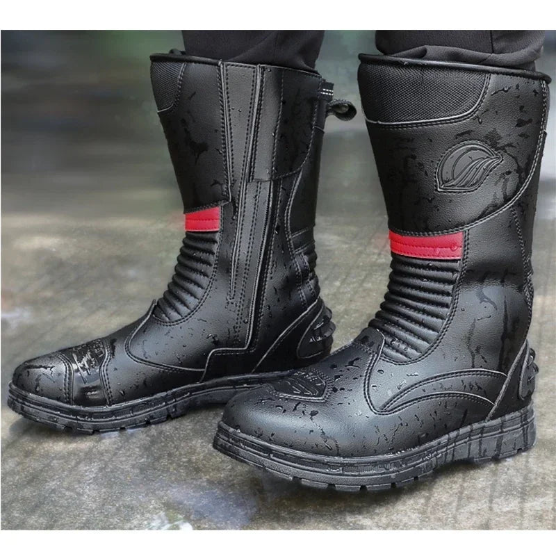 Anti-Slip Road Racing Motorcycle Boots with High Traction Rubber Outsoles Long Moto Shoes for Men Women Safety Riding Gear B1006