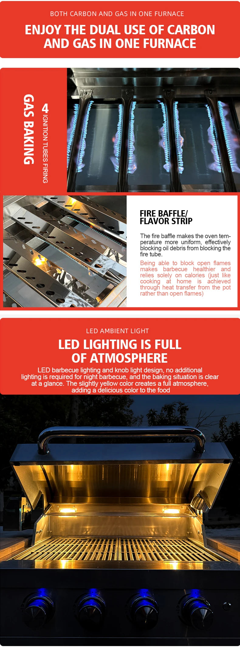 Factory Supply Outdoor Kitchen Professional Stainless Steel 4 Burner Built-in BBQ Gas Grill