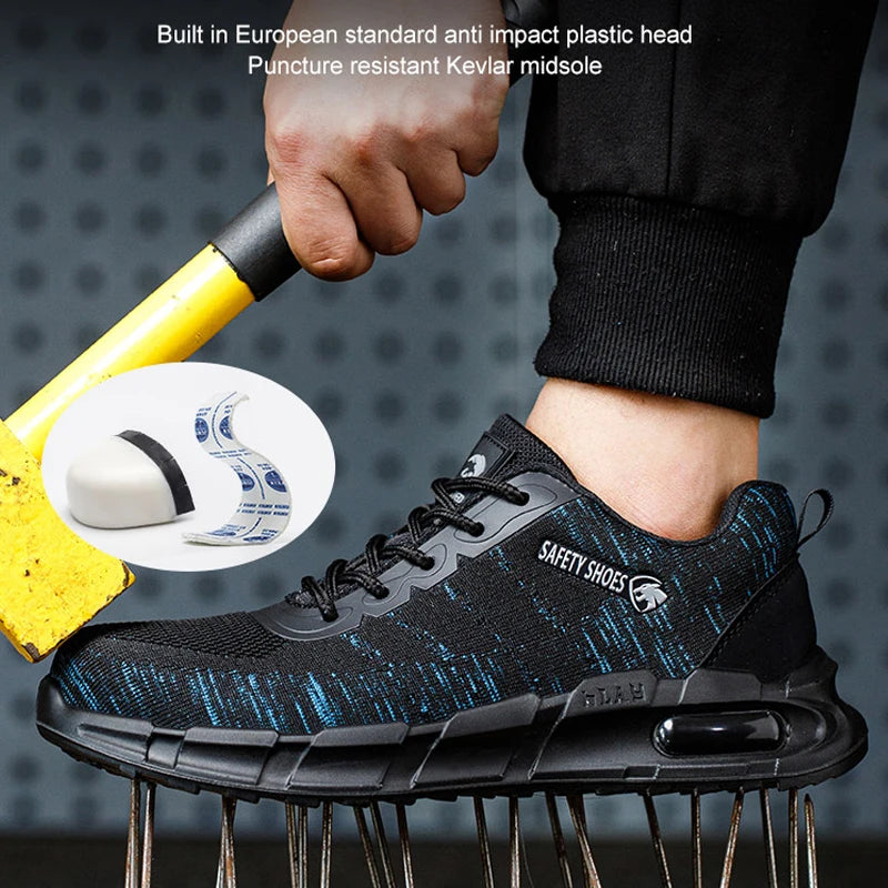 Security Anti-static Men Work Shoes Anti Puncture Anti Smashing Safety Shoes Air Cushion Indestructible Sneakers Breathable Mesh