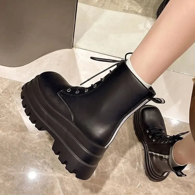 Chunky Platform White Ankle Boots Women shoes 2024 Autumn Winter Pu Leather Booties Mujer Punk Thick Bottom Motorcycle Boots
