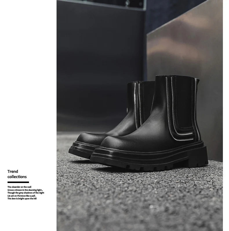 men's fashion punk rock high chelsea boots designer platform shoes cowboy original leather boot square toe long motorcycle botas