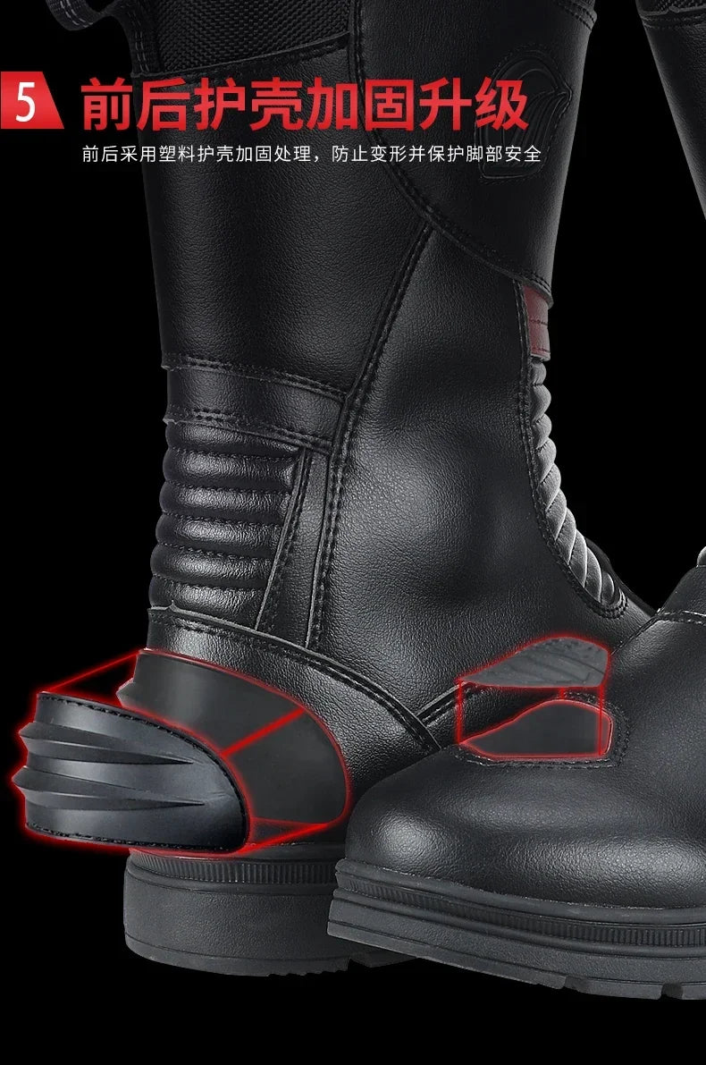 Anti-Slip Road Racing Motorcycle Boots with High Traction Rubber Outsoles Long Moto Shoes for Men Women Safety Riding Gear B1006