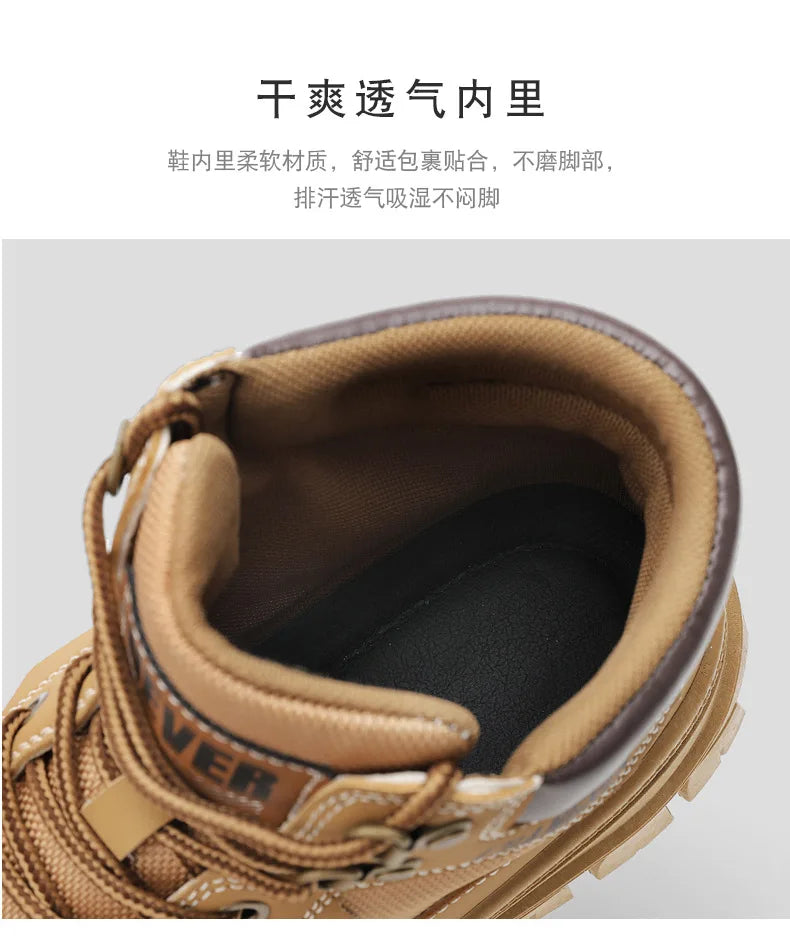 Men's Boots Fashion Motorcycle Ankle Boots High Top Casual Shoes for Men Lace Up Platform Boot Non Slip Hiking Boot Botas Hombre