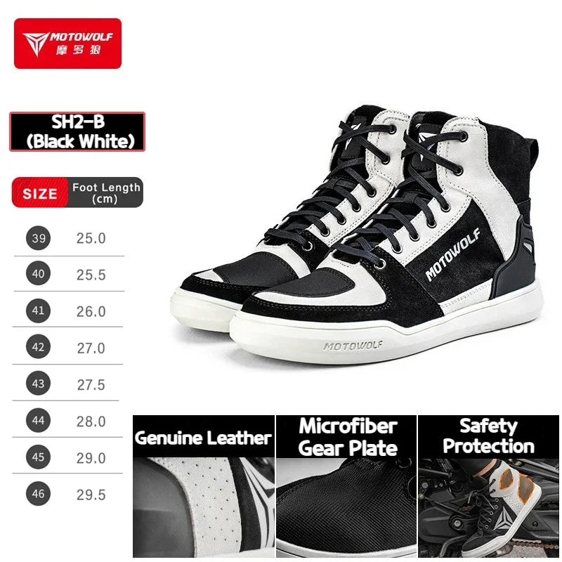 MOTOWOLF Motorcycle Boots Summer Breathable Leather Ventilated Riding Shoes Retro Anti-Slip Off-road Biker Shoes for Men Women