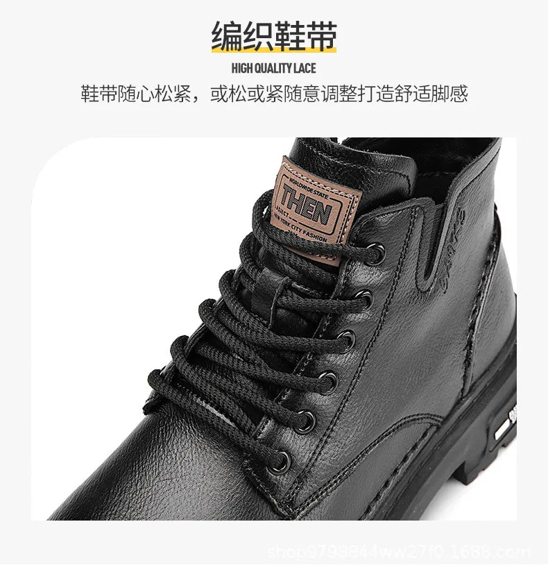 Luxury Men Ankle Boots Retro British High-top Men Boots Fashion High Quality Leather Shoes 2024 New Outdoor Men Motorcycle Boots