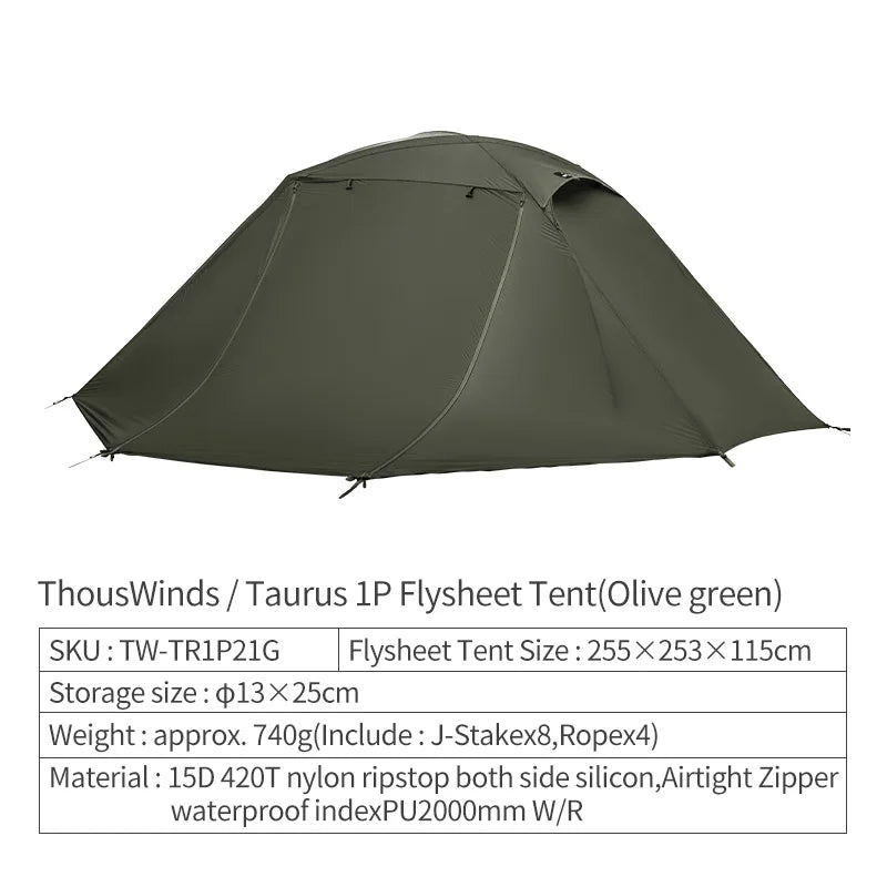 Thous Winds Taurus Solo Tent, Ultralight Hiking Camp, Solo Backpack Tent, Outdoor Cot Tent, 15D Nylon Ripstop Both Side Silicon