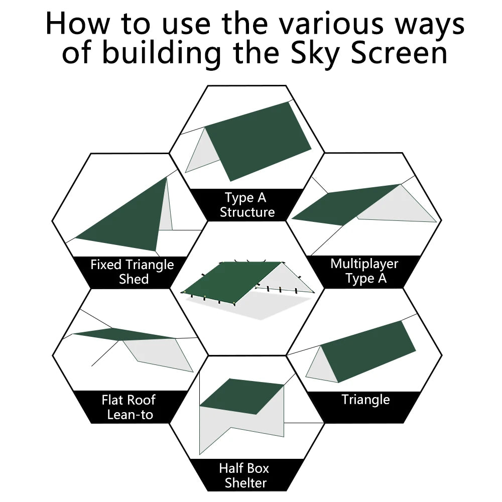 19 Hang Points Tent Tarp Survival Sun Shelter Shade Canopy Outdoor Backpacking Waterproof Camping Awning SunShade4 x4m 4x3m 3x3m