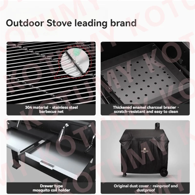 Stainless Steel Tabletop Charcoal Grill with Barbecue Grill Potable Charcoal Grill in Cooking Area Outdoor Camping