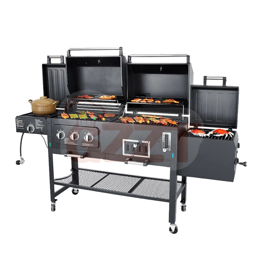 IT-4518S Gas Charcoal Combo Combination Hybrid Gas BBQ Barbecue Grills with Infrared burner Outdoor Kitchen Cooking Equipment