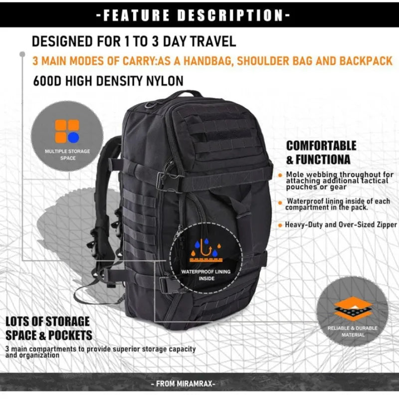 Oulylan 45L Camping Backpacks Men Tactical Backpack Waterproof Hiking Travel Climbing Rucksack Sports Gym Duffel Bag