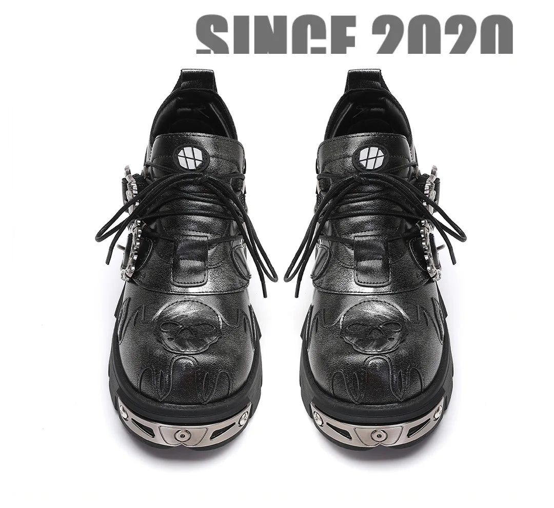 Soled Motorcycle Boots for Women, European and American Short Boots, Retro Lace Up Short Boots Dark gray flame flower shoes