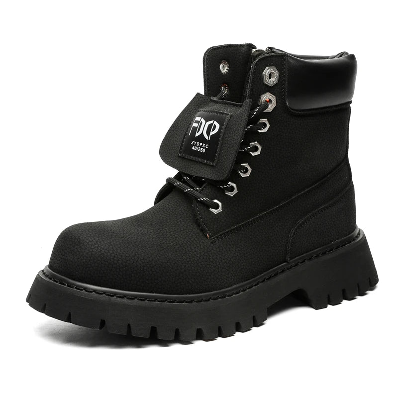 High quality Luxury Leather Boots Man Yellow High top Shoes Winter Men's Ankle Boots Street Motorcycle Shoes botas para hombre