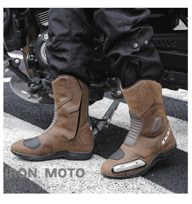 Motorcycle Shoes Full Leather Motocross Boots with Shifter Guard Cafe Boots Enduro Boots for Touring&hiking Moto Protection Gear