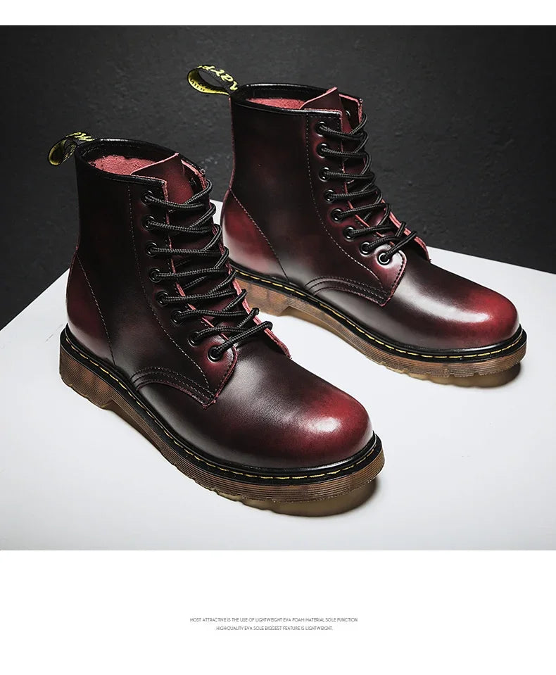 New Couple Boots Genuine Leather Motorcycle Shoes Breathable Waterproof Anti-Slip Warm Cotton Men's Women's Fashion Ankle Boots