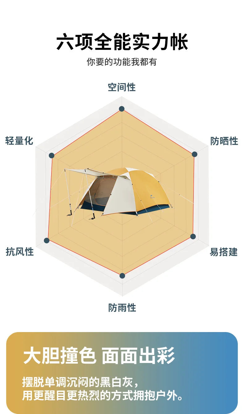 Naturehike-Camping Ultralight Tent, Outdoor Portable, Rainproof and Sun Protection, 2-3 People, Hiking, CNK2300ZP024