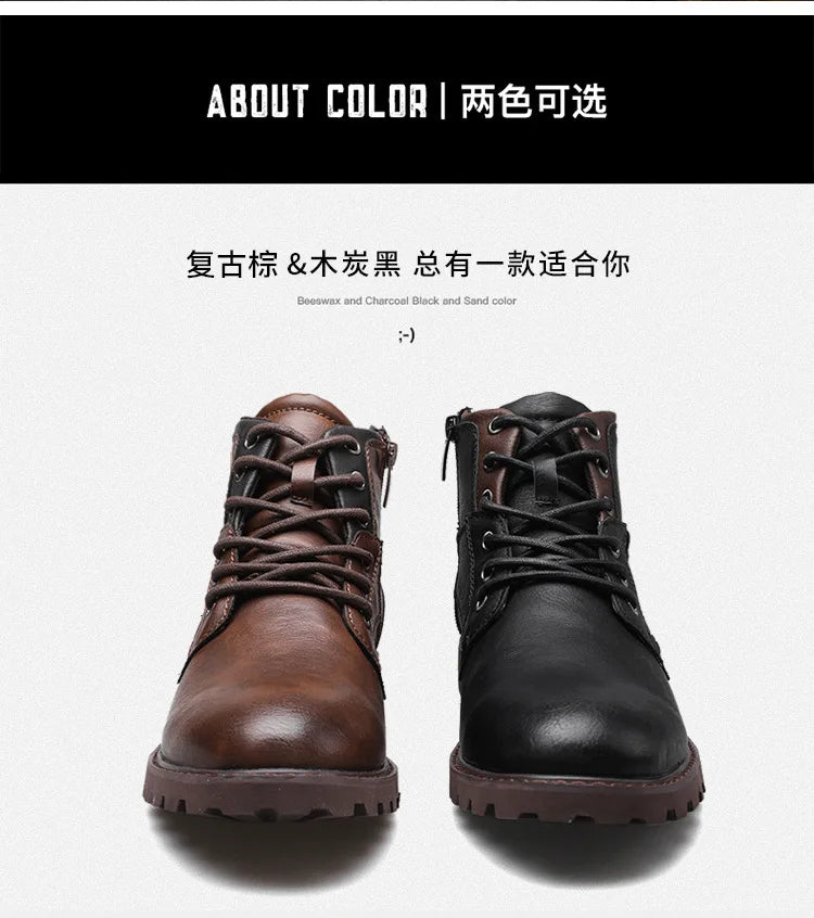 Vintage Men Boots 2024 New Autumn Winter Shoes High Quality Men's Leather Boots Side Zipper Men's Ankle Boots Large Size 39 48