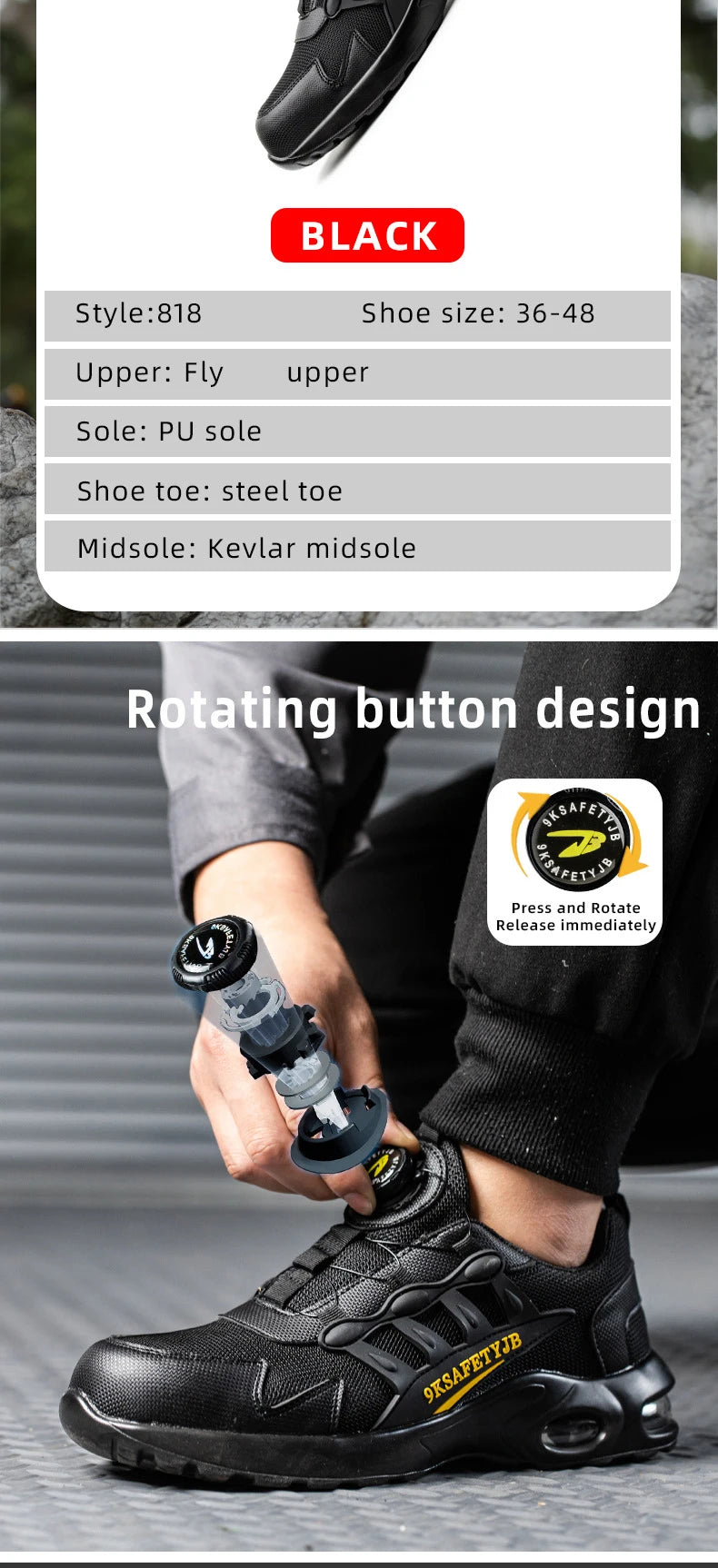 Air cushion Safety Shoes Men Rotating button Fashion Sports shoes Puncture-Proof Indestructible shoes Work Boots Steel toe shoes