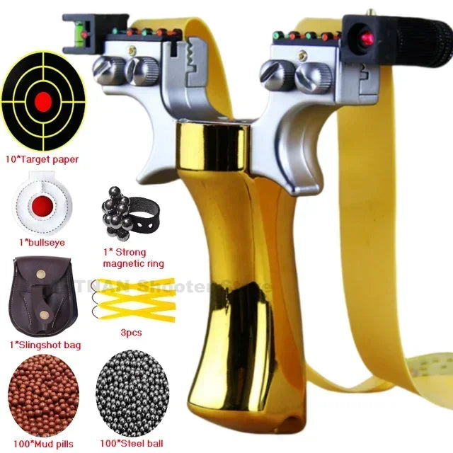 Powerful Laser Slingsshot Upgrade Outdoor Shooting Catapult Double Screw Quick Pressure Rubber Band Hunting Slingshot
