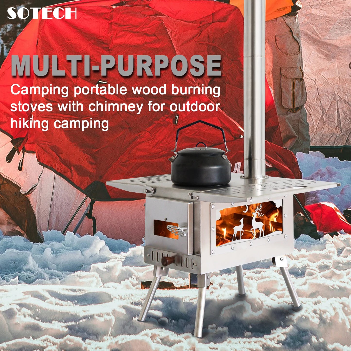 Multi-purpose Firewood Stove Stainless Steel Pellet Burner Camping Partical Heater Portable Foldable Wood Stove Outdoor Picnic