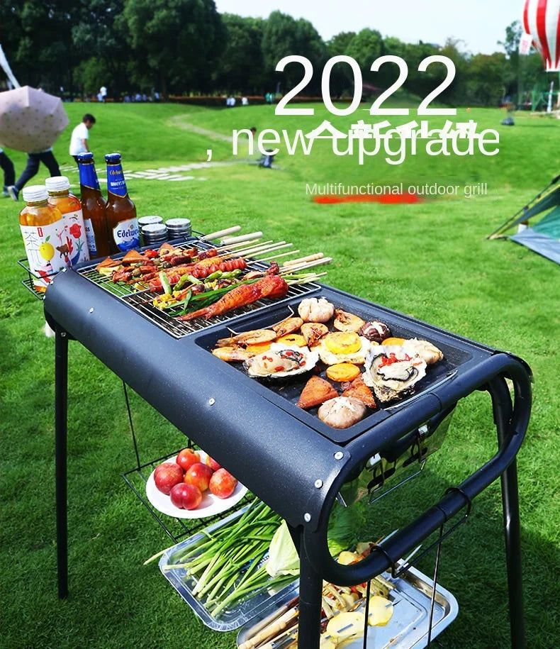 Home Outdoor Multifunctional Portable Barbecue Rack Charcoal Smokeless Barbecue Skewers Thickened Stainless Steel Barbecue Stove