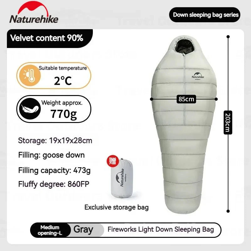 Naturehike Goose Down sleeping bags camping Ultralight Winter Gear Supplies Travel Waterproof folding Comfortable Tourism bag