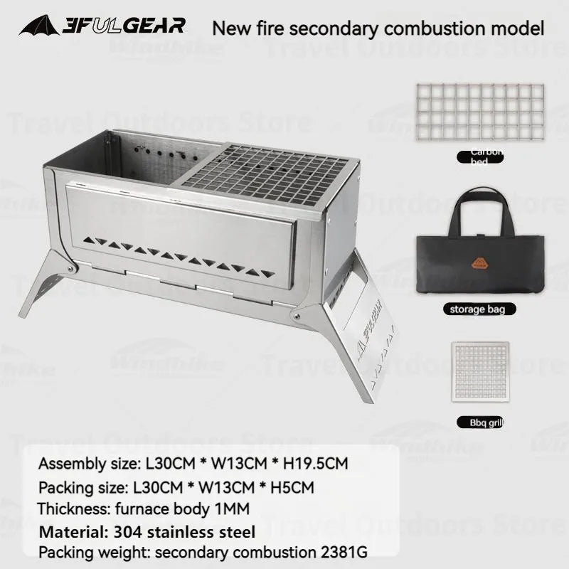 3F UL GEAR Camping Folding Firewood Stove All-In-One Style Tabletop BBQ Furnace 2.2kg Ultralight Outdoor Cooking Equipment Oven