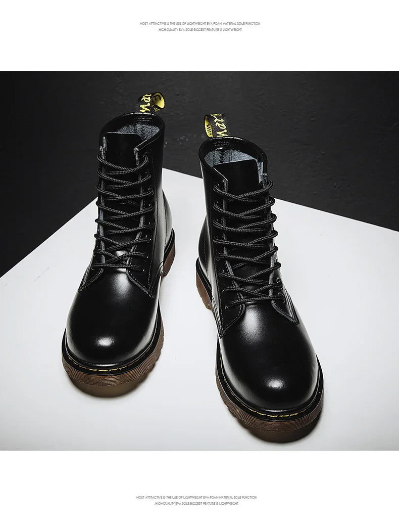 New Couple Boots Genuine Leather Motorcycle Shoes Breathable Waterproof Anti-Slip Warm Cotton Men's Women's Fashion Ankle Boots