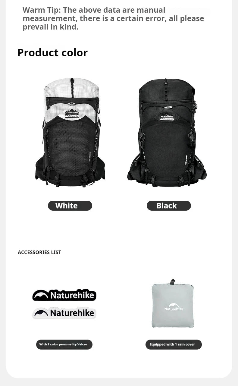 Naturehike Helium 40L Hiking Backpack Internal Frame Large Anti-slip Outdoor Travel Sports Climbing Shoulder Bag With Rain Cover